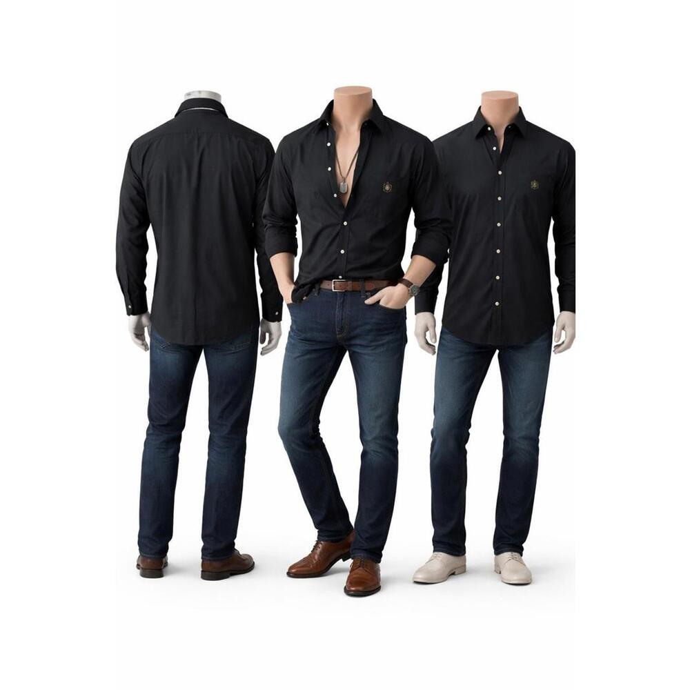 Austin B Dalton Mens L Black Button Down Shirt 100% Pure Cotton Classic Fit Long